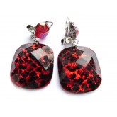 Clip On Earrings, Red Earrings, Red Black Earrings, Geometric Earrings, Clip Dangle Earrings,